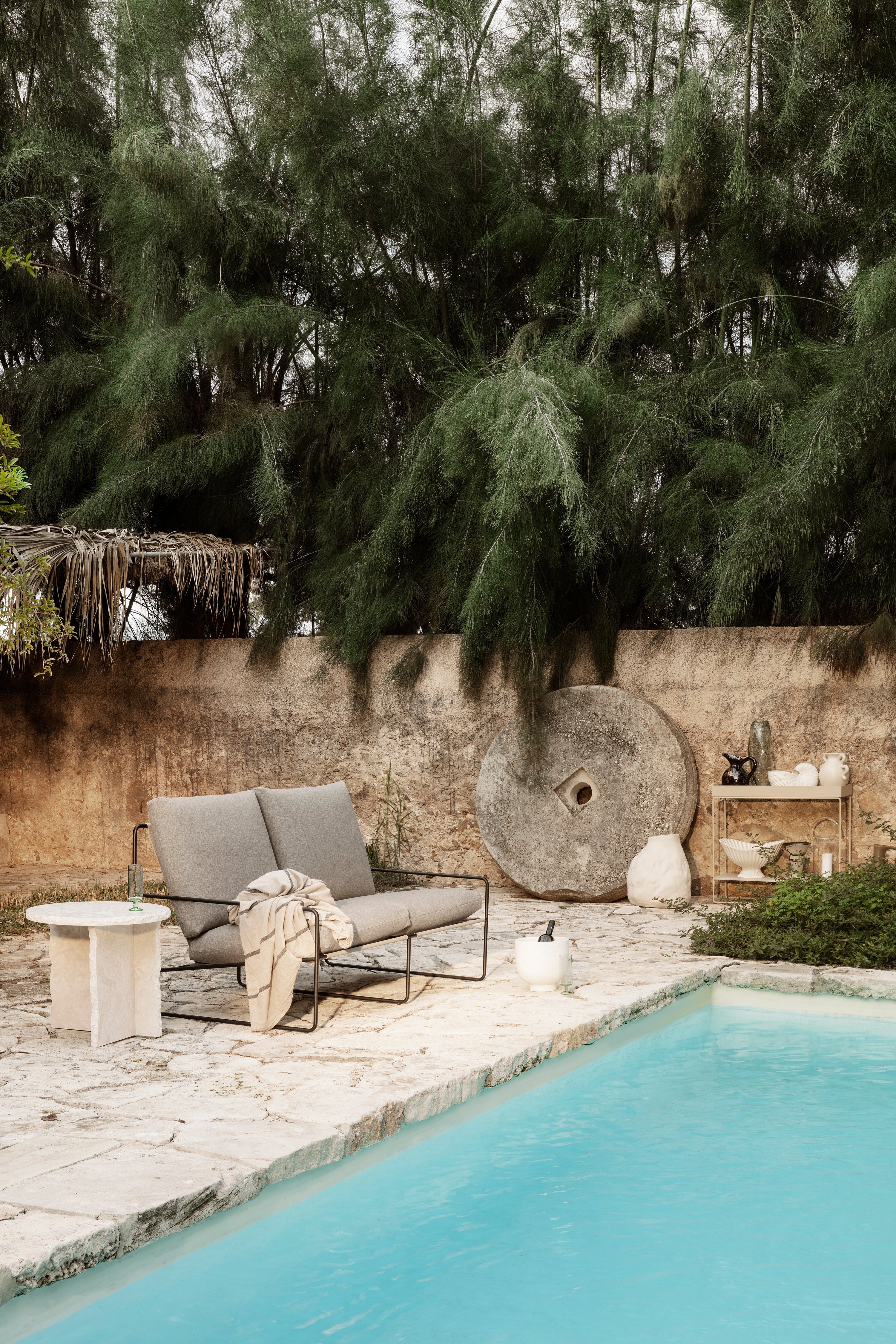 2-Seater Outdoor Sofa DESERT Beige with Black Base