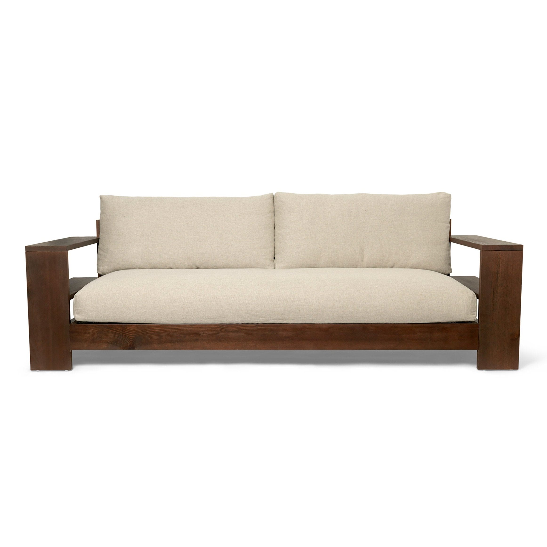 Edre Beige Sofa mit einer dunkelbraunen Holzbasis