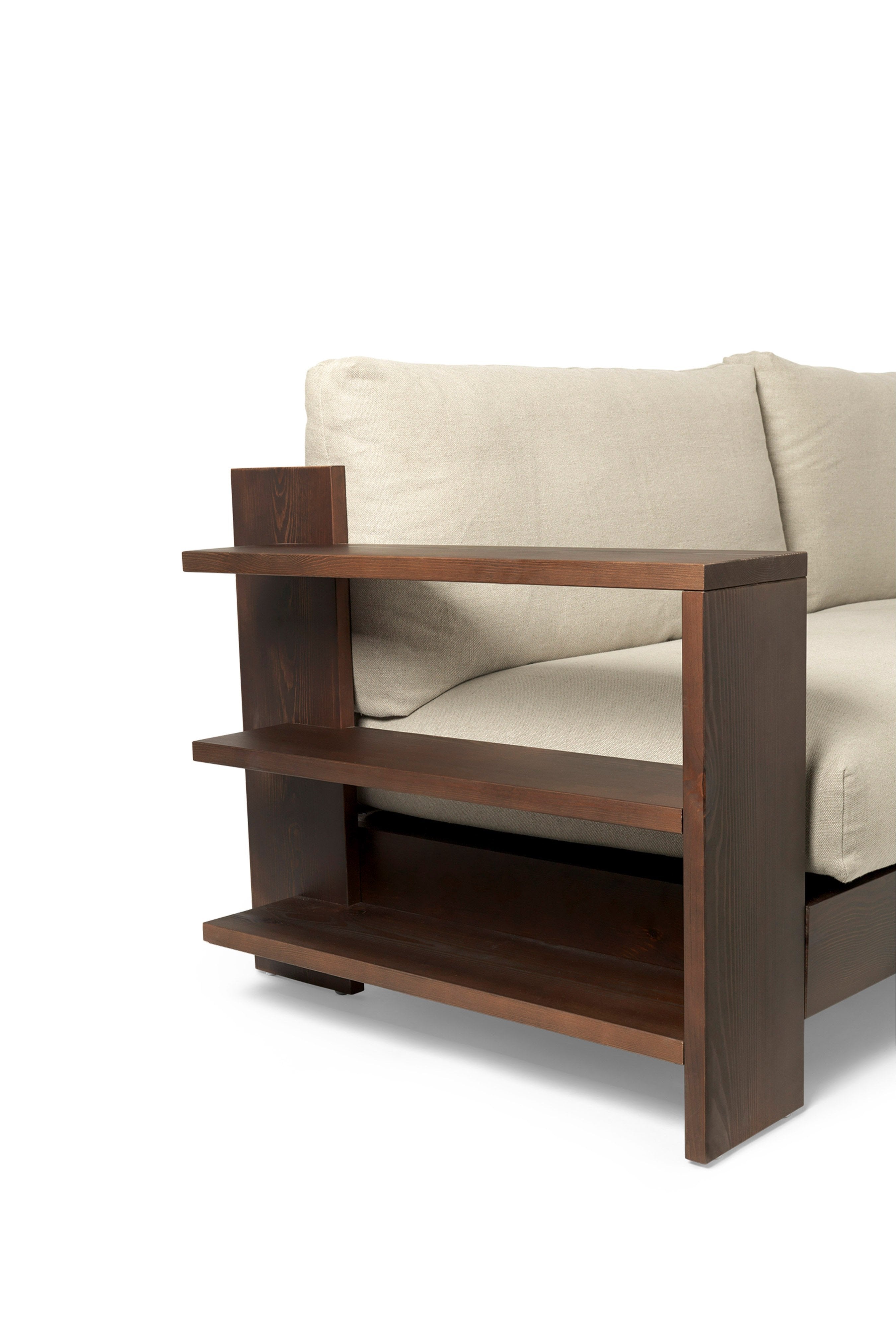 Edre Beige Sofa mit einer dunkelbraunen Holzbasis