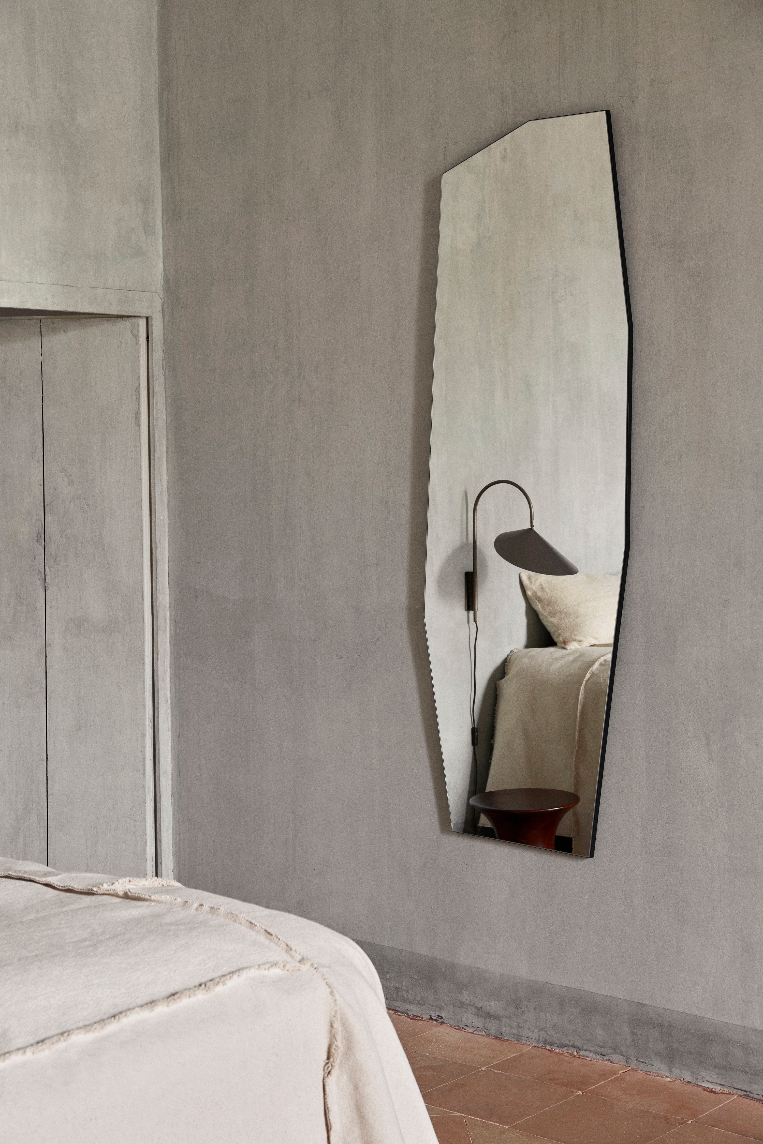 Offset beige bed