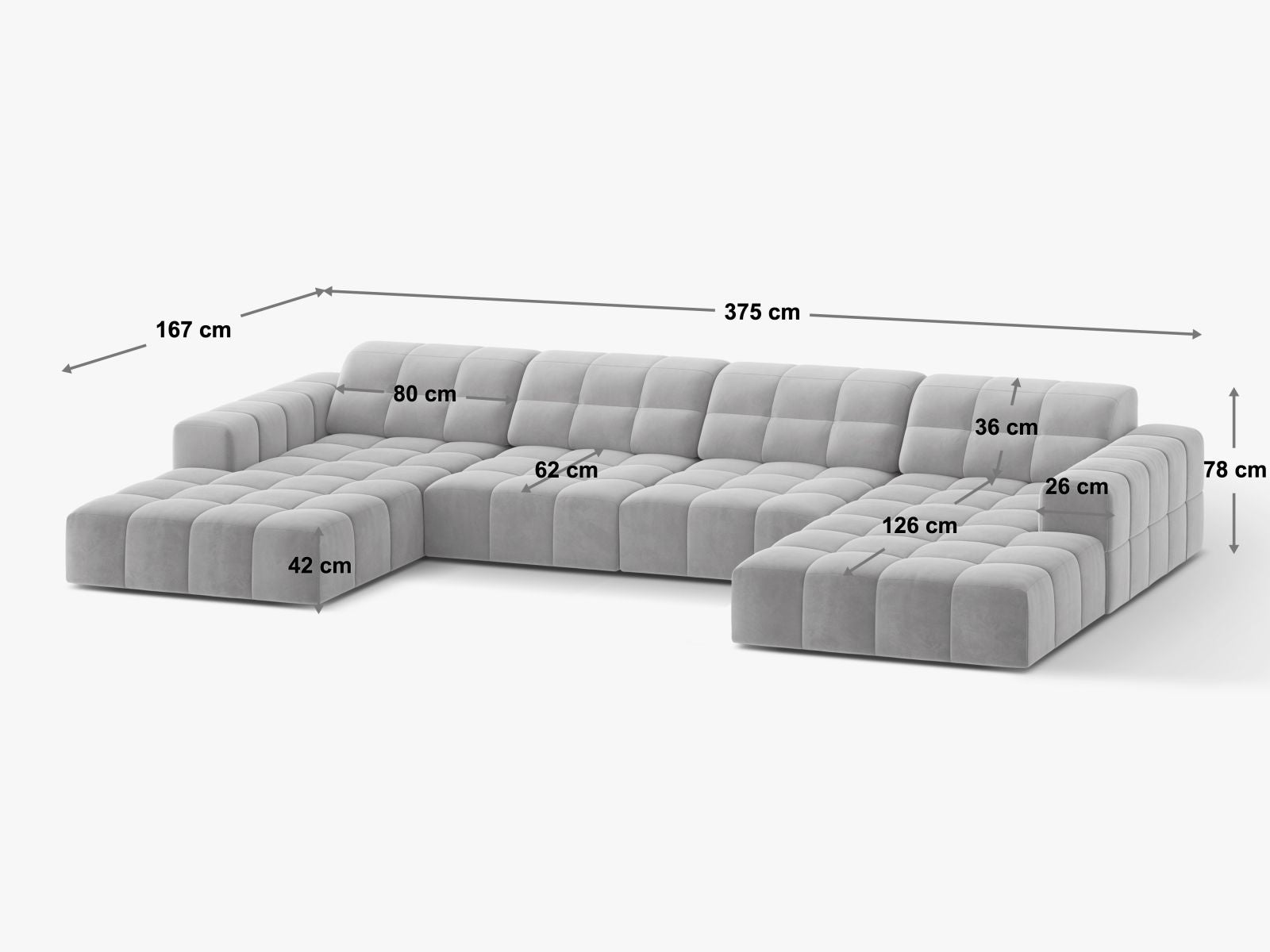 JENNIFER Sofa panoramiczna 6-osobowa – rysunek techniczny