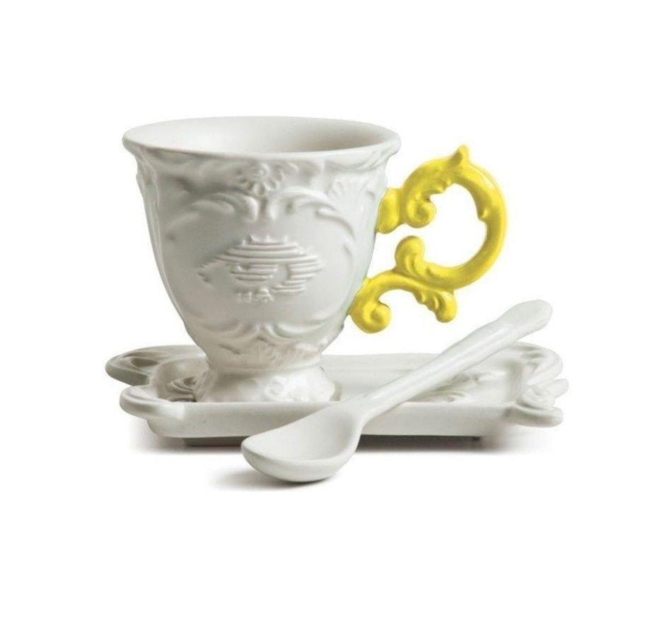 Filiżanka z łyżeczką i spodkiem I-WARES I-COFFEE żółty Seletti Eye on Design