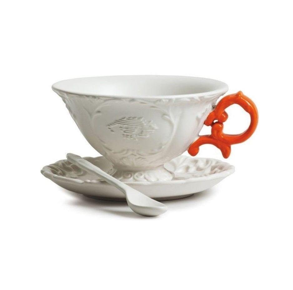 Filiżanka z łyżeczką i spodkiem I-WARES I-TEA pomarańczowy Seletti Eye on Design