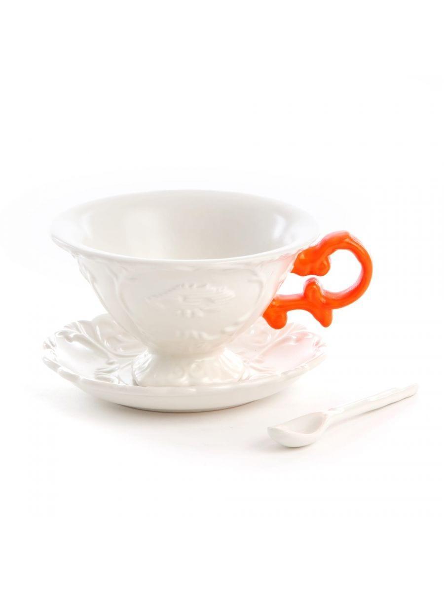 Filiżanka z łyżeczką i spodkiem I-WARES I-TEA pomarańczowy Seletti Eye on Design