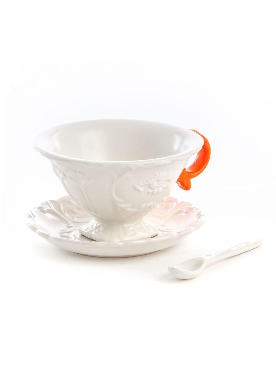 Filiżanka z łyżeczką i spodkiem I-WARES I-TEA pomarańczowy Seletti Eye on Design