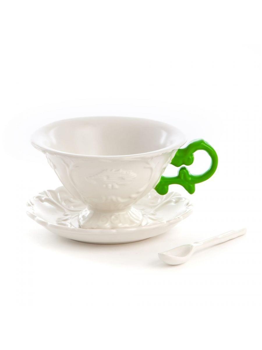Filiżanka z łyżeczką i spodkiem I-WARES I-TEA zielony Seletti Eye on Design