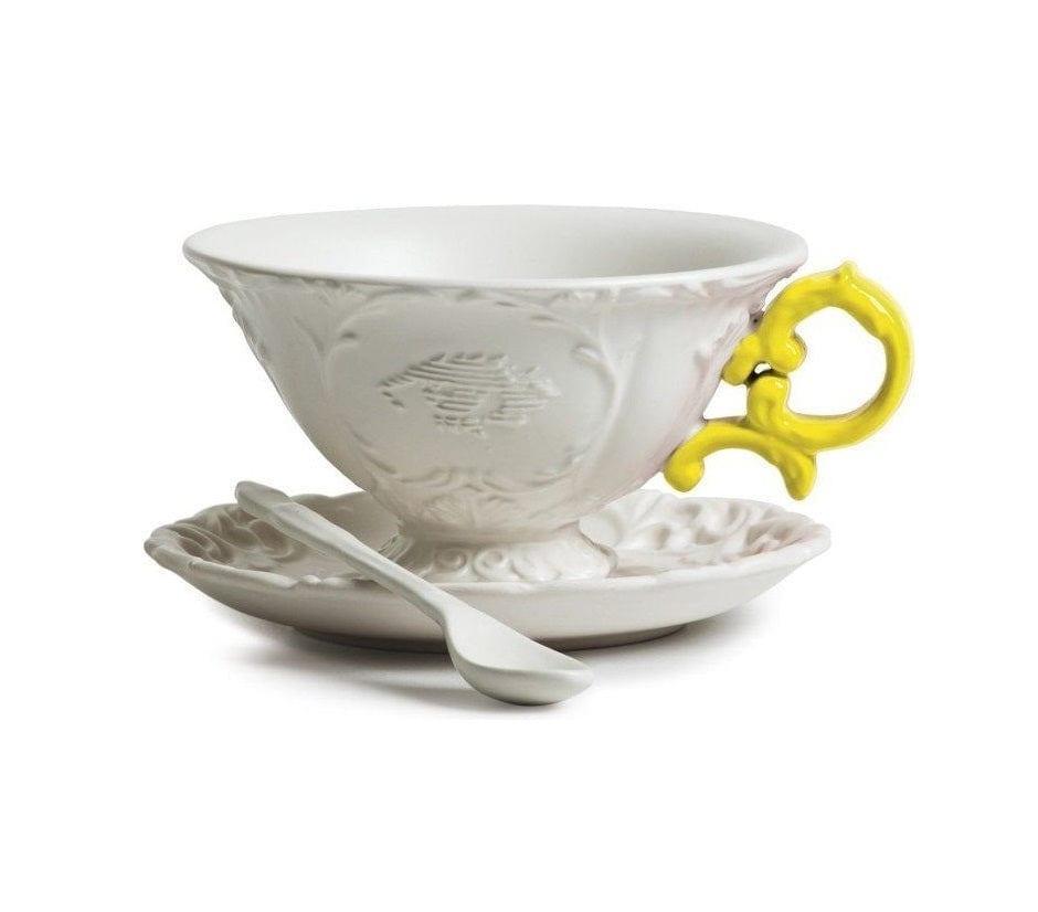 Filiżanka z łyżeczką i spodkiem I-WARES I-TEA żółty Seletti Eye on Design