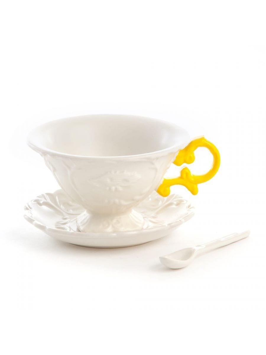 Filiżanka z łyżeczką i spodkiem I-WARES I-TEA żółty Seletti Eye on Design