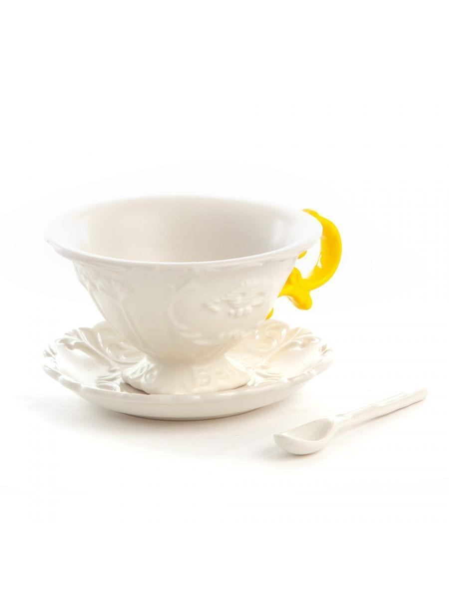 Filiżanka z łyżeczką i spodkiem I-WARES I-TEA żółty Seletti Eye on Design