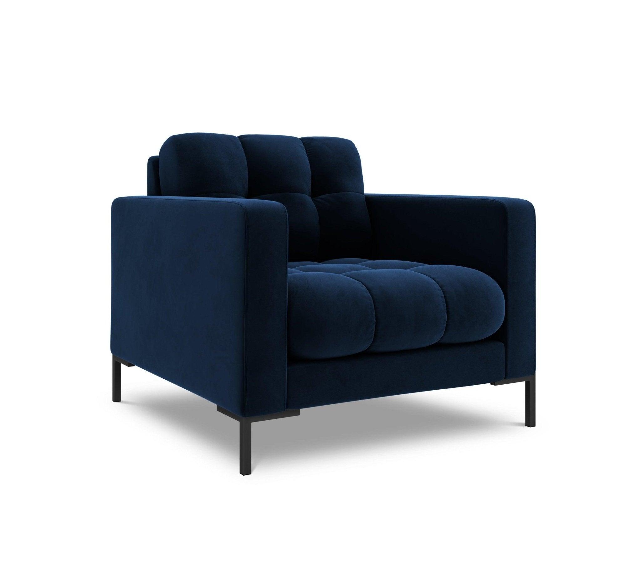 Fotel aksamitny BALI granat królewski z czarną podstawą Cosmopolitan Design Eye on Design