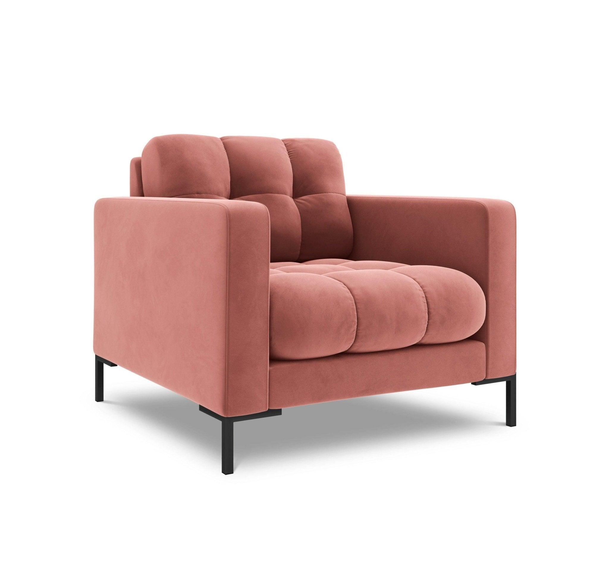 Fotel aksamitny BALI różowy z czarną podstawą Cosmopolitan Design Eye on Design