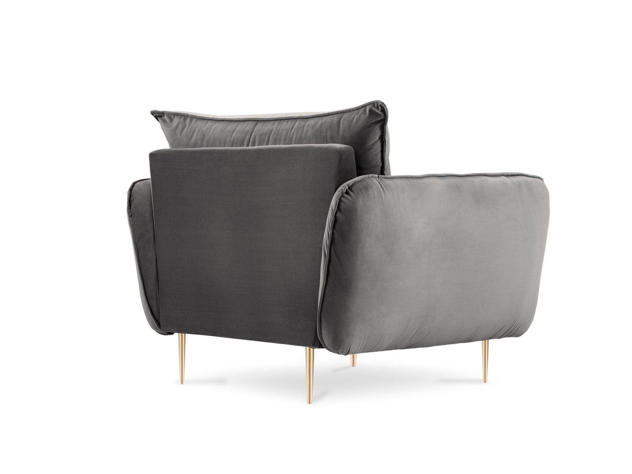 Fotel aksamitny VIENNA ciemnoszary ze złotą podstawą Cosmopolitan Design Eye on Design