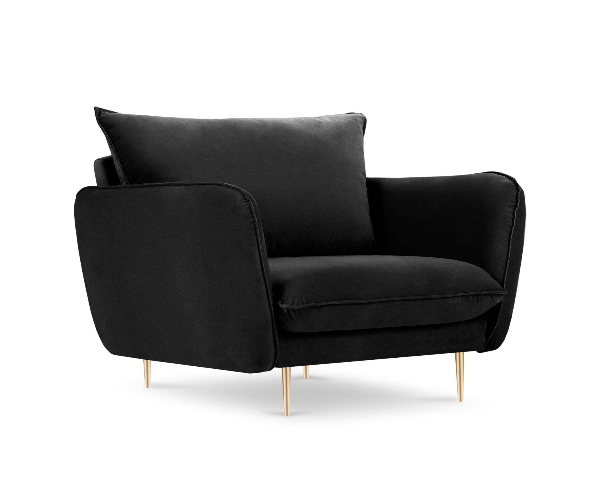 Fotel aksamitny VIENNA czarny ze złotą podstawą Cosmopolitan Design Eye on Design