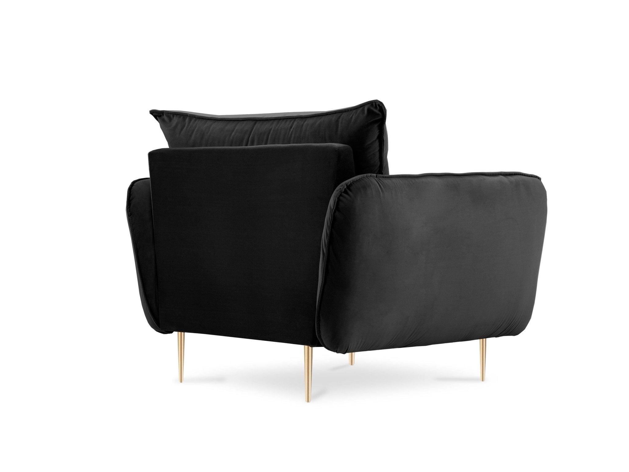 Fotel aksamitny VIENNA czarny ze złotą podstawą Cosmopolitan Design Eye on Design
