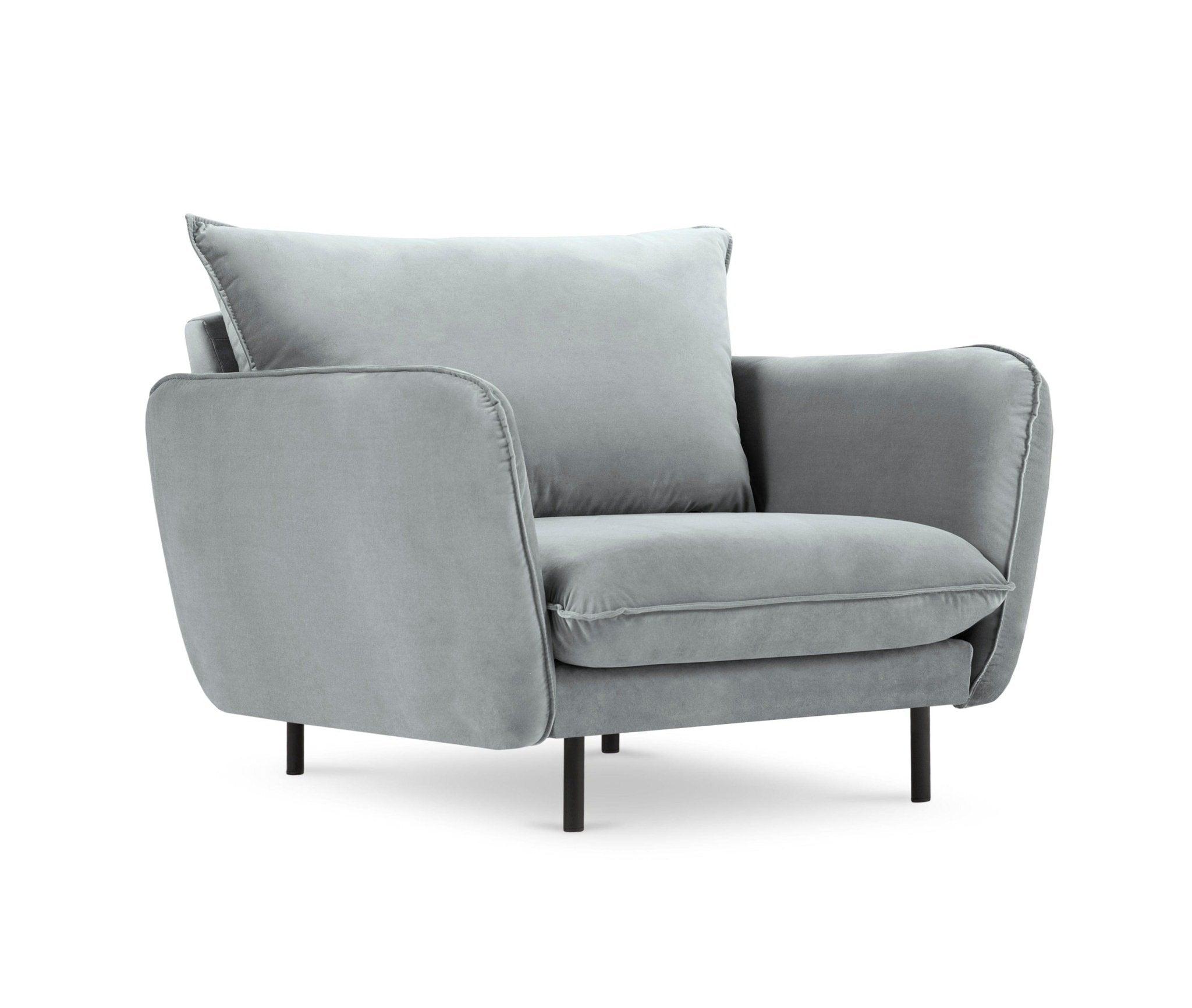Fotel aksamitny VIENNA jasnoszary z czarną podstawą Cosmopolitan Design Eye on Design