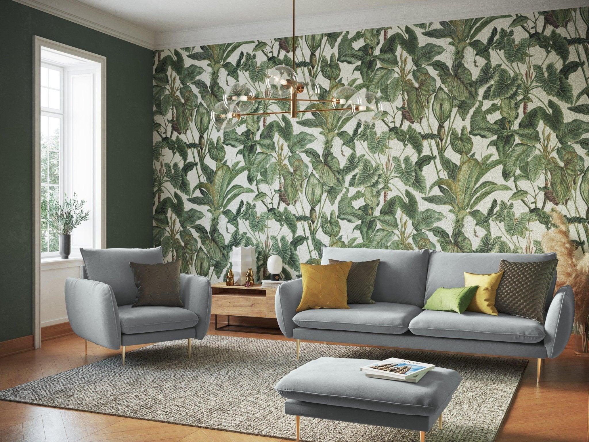 Fotel aksamitny VIENNA jasnoszary ze złotą podstawą Cosmopolitan Design Eye on Design