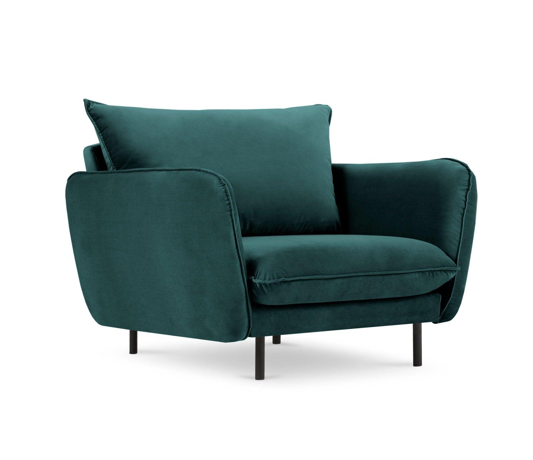 Fotel aksamitny VIENNA morski z czarną podstawą Cosmopolitan Design Eye on Design