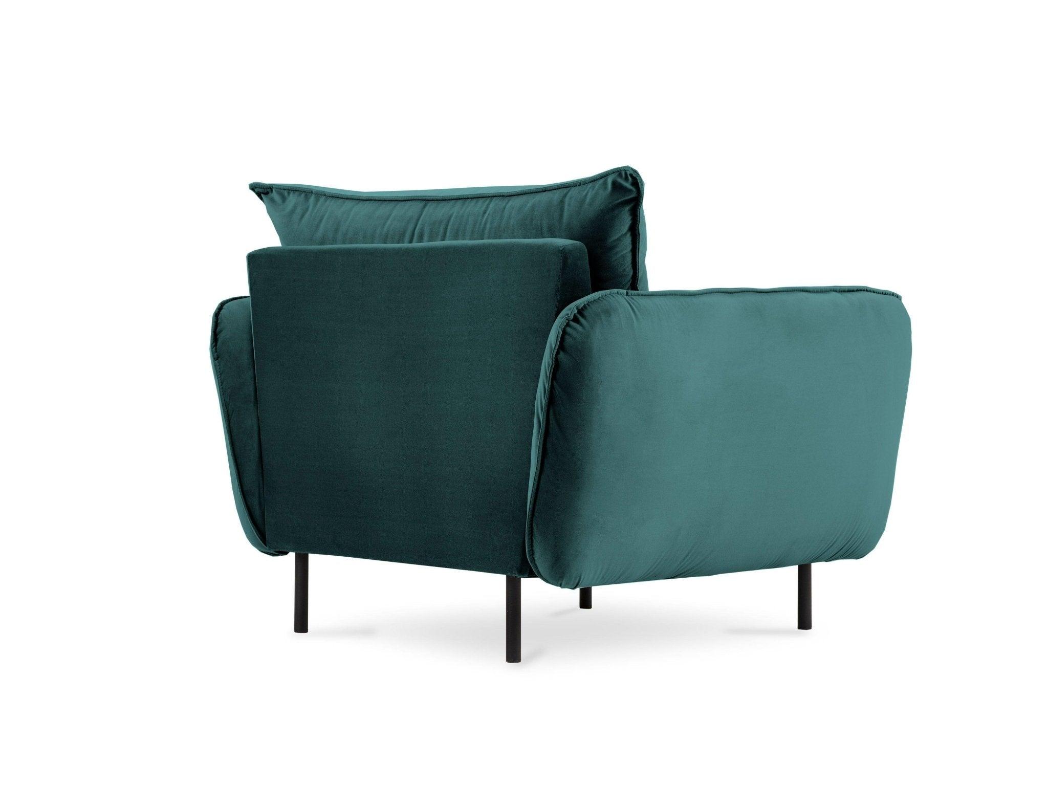 Fotel aksamitny VIENNA morski z czarną podstawą Cosmopolitan Design Eye on Design