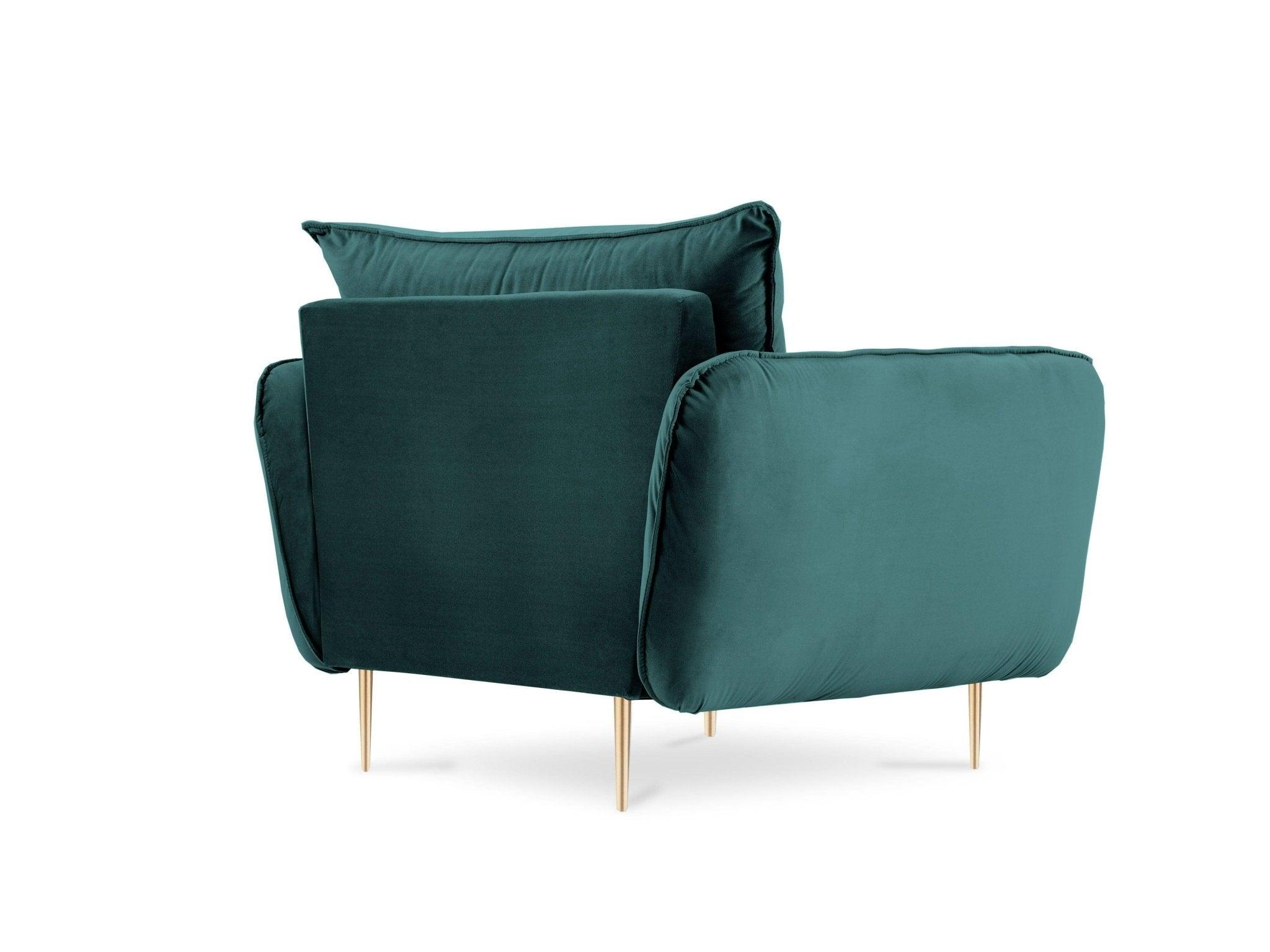 Fotel aksamitny VIENNA morski ze złotą podstawą Cosmopolitan Design Eye on Design