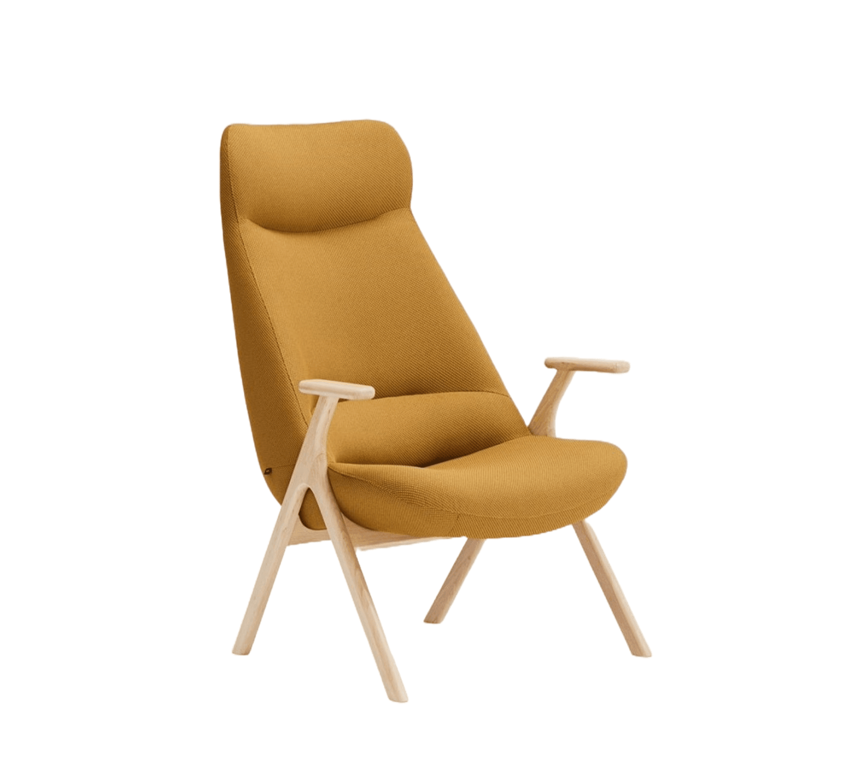 Fotel DINS wysoki musztardowy z drewnianą podstawą Teulat Eye on Design