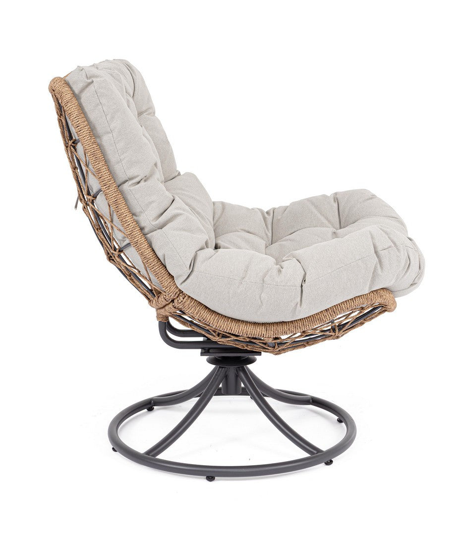 EMERY Beige Outdoor Swivel Armchair with Brown Base