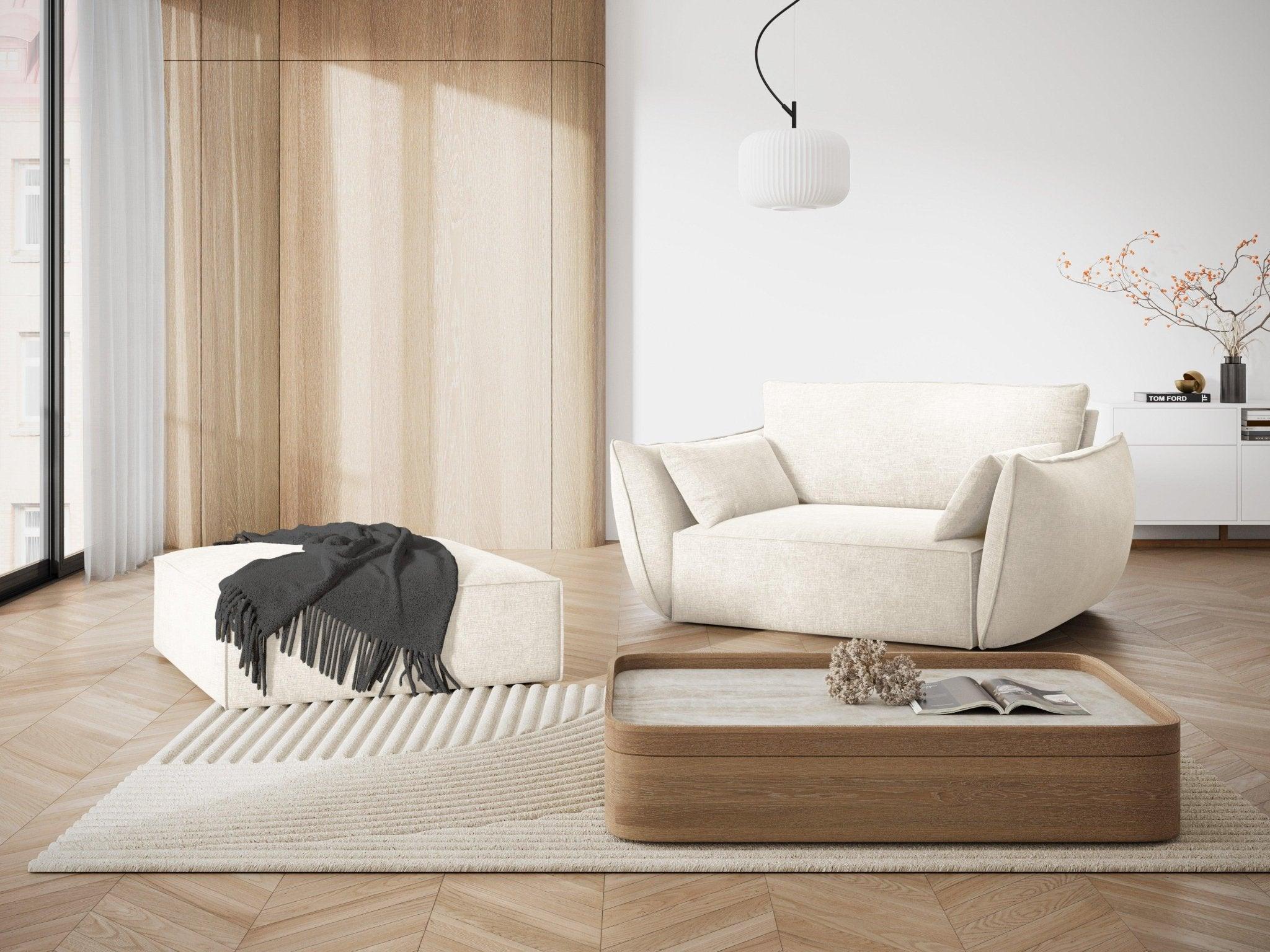 Fotel w tkaninie szenilowej VANDA jasnobeżowy Mazzini Sofas Eye on Design