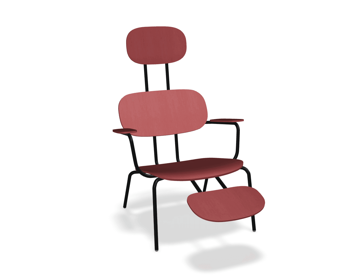 Fotel z zagłówkiem NEW SCHOOL LOUNGE czarny MDD czerwony z podnóżkiem Eye on Design