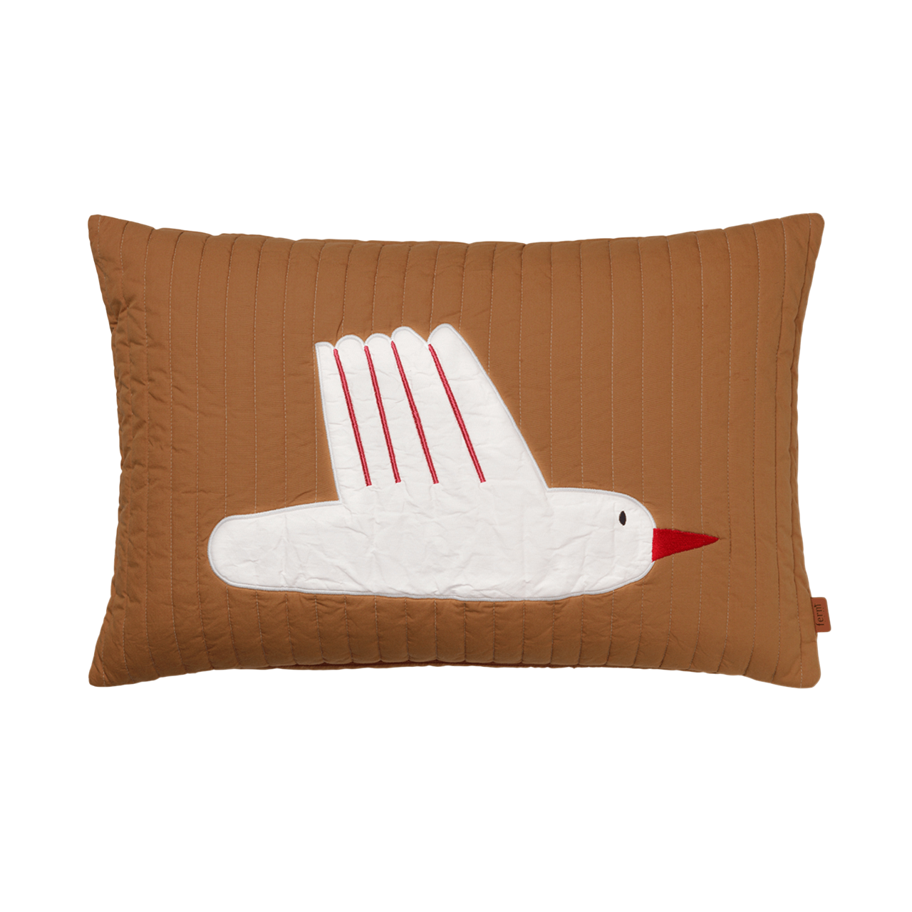 Gepolstertes Kissen BIRD QUILTED hellbraun mit Weiß