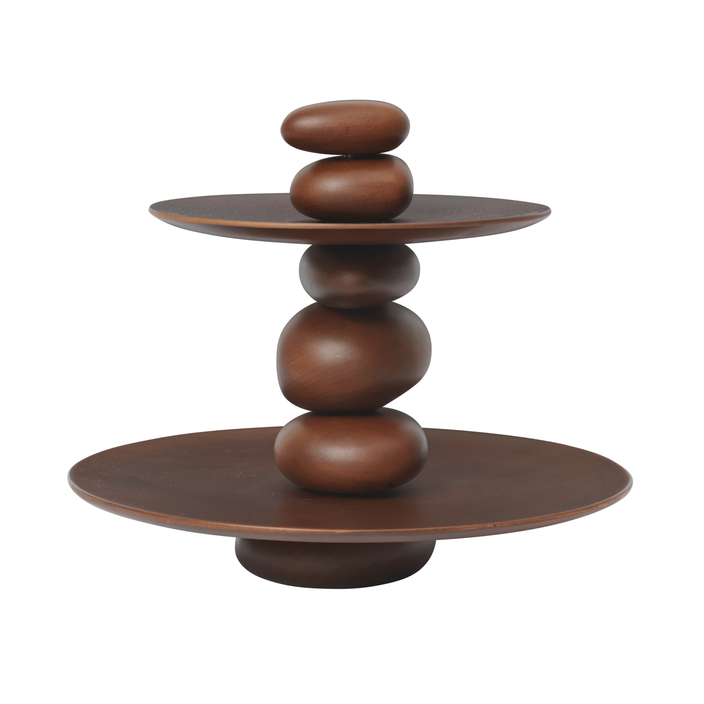 Patera PEBBLE DESSERT STAND aus dunkelbraunem Buchenholz