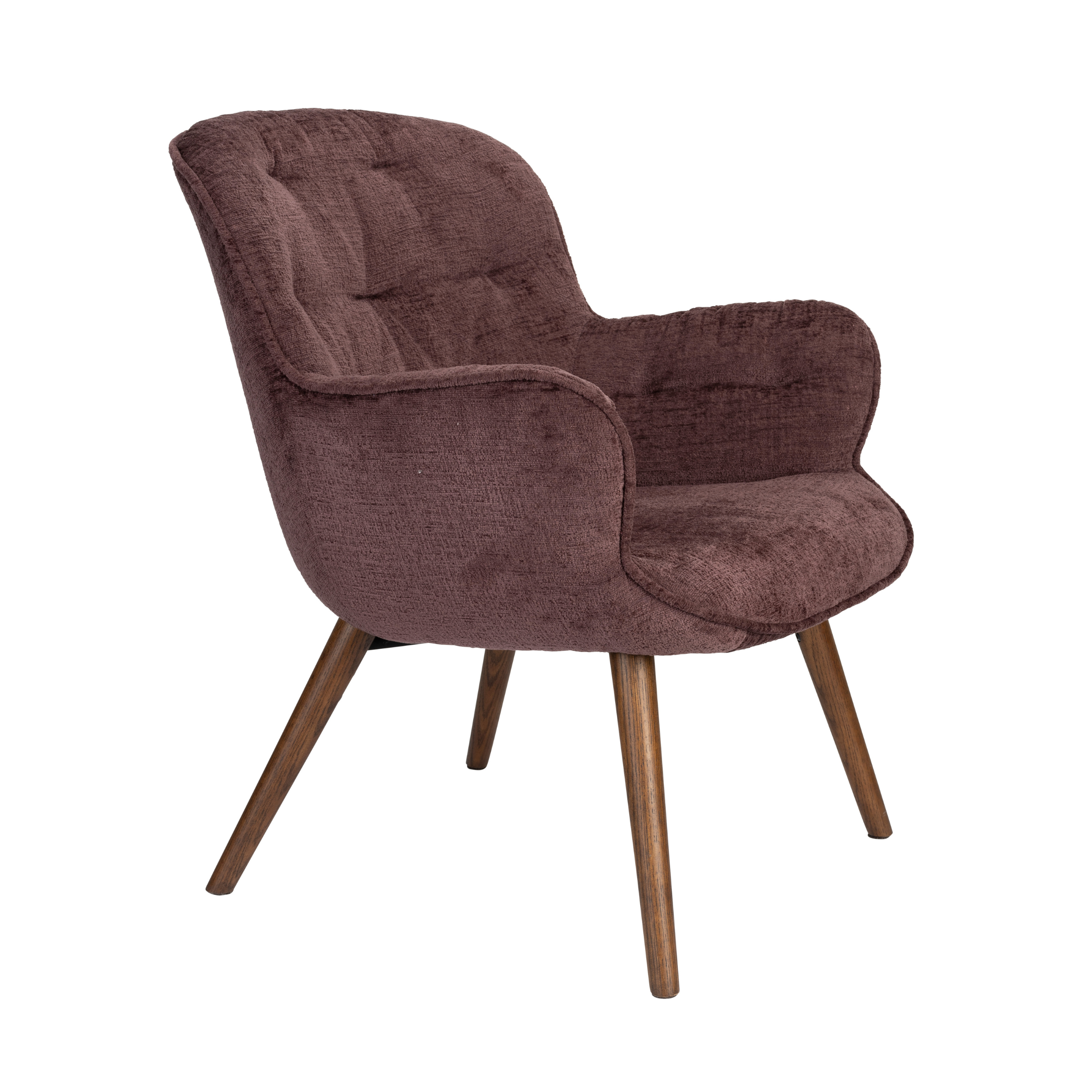 LENN Plum Velvet Armchair with Wooden Base