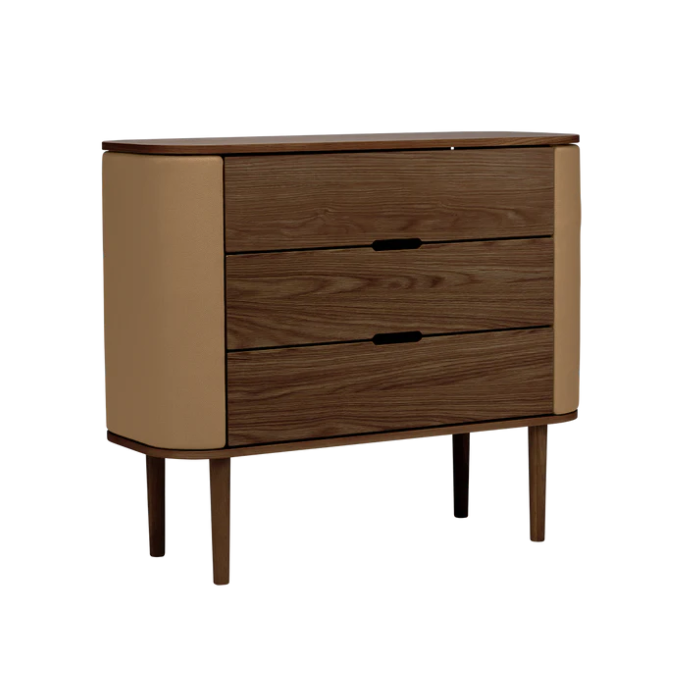 Schrank TREASURES karamellfarben mit dunklem Eichenfuß