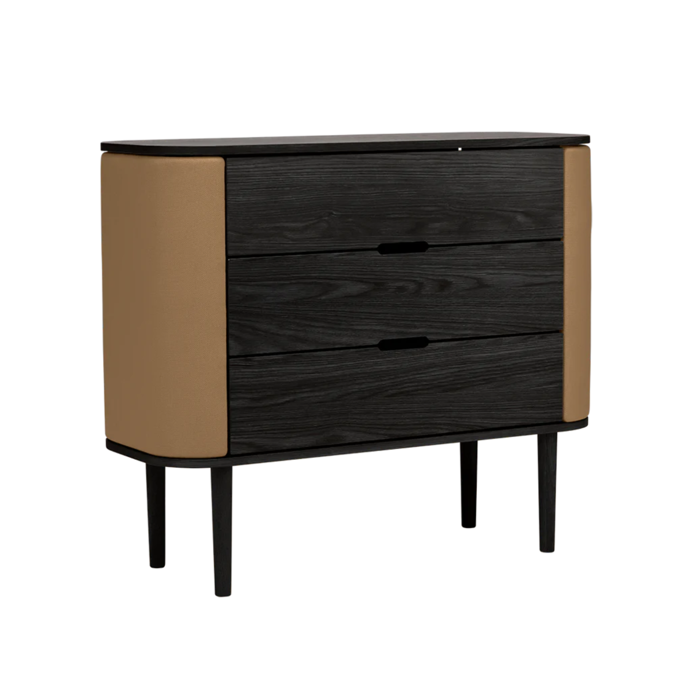 TREASURES cabinet in caramel with a black base