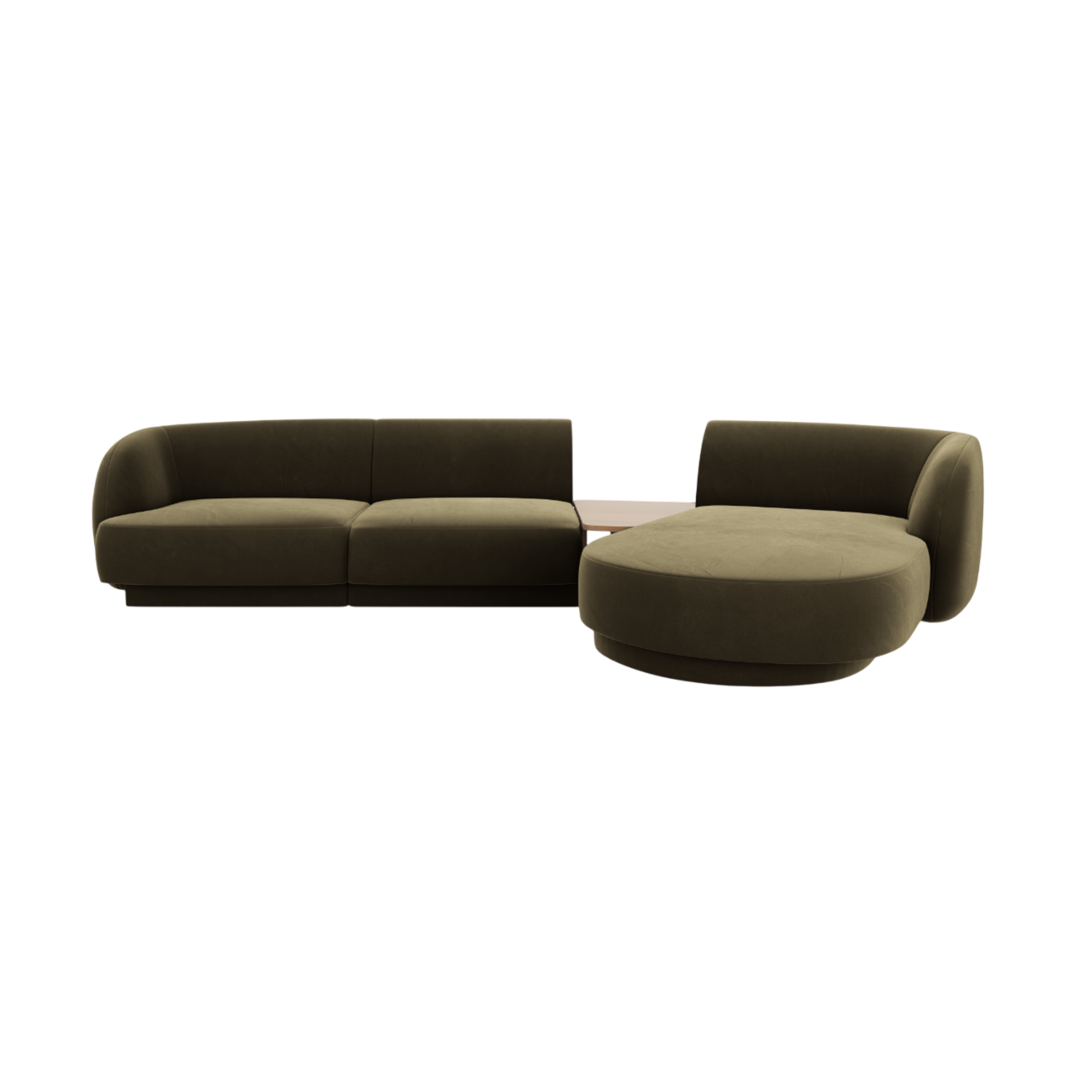 Modular corner sofa with table 3-seater right-facing velvet MILEY green