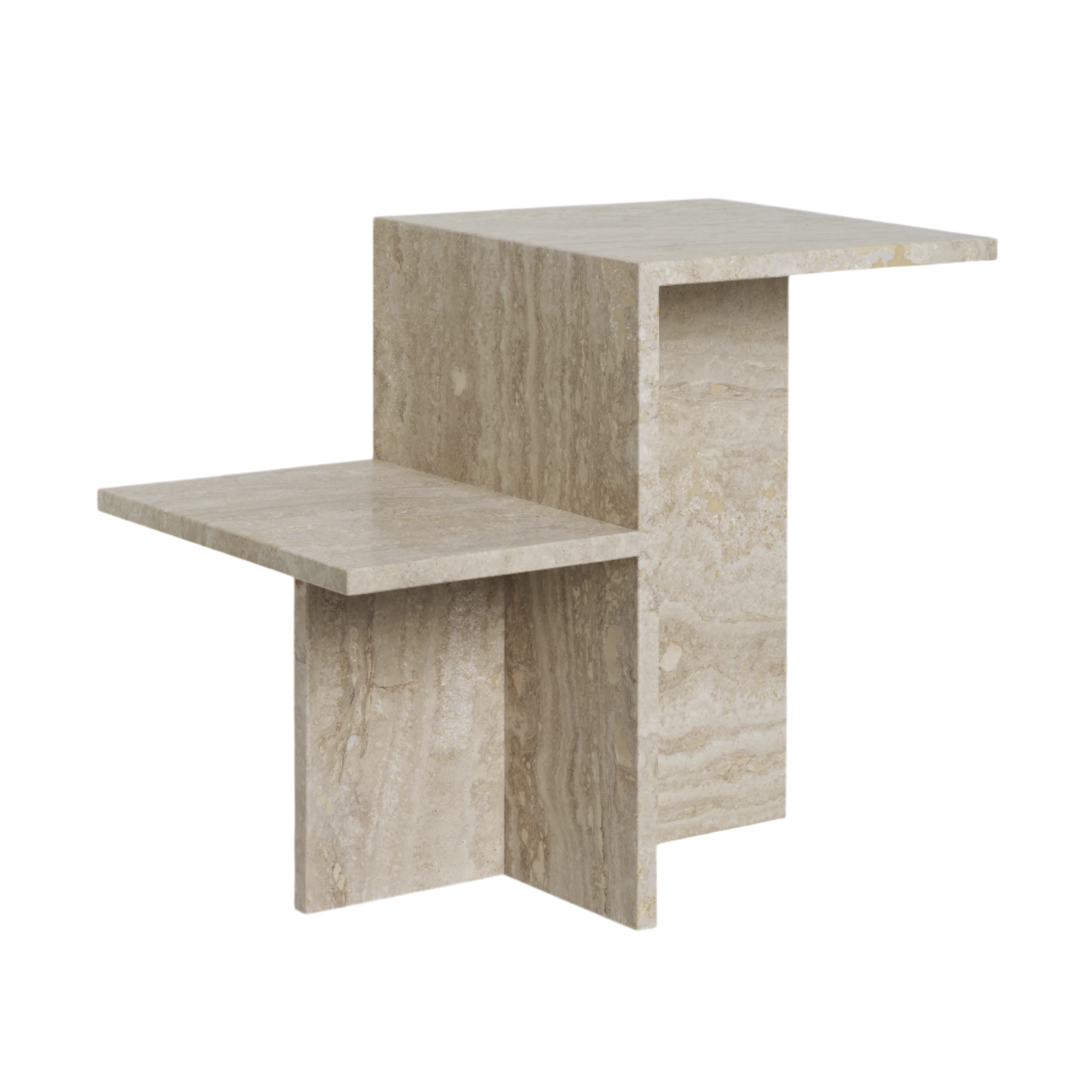 DISTINCT side table in sandy travertine
