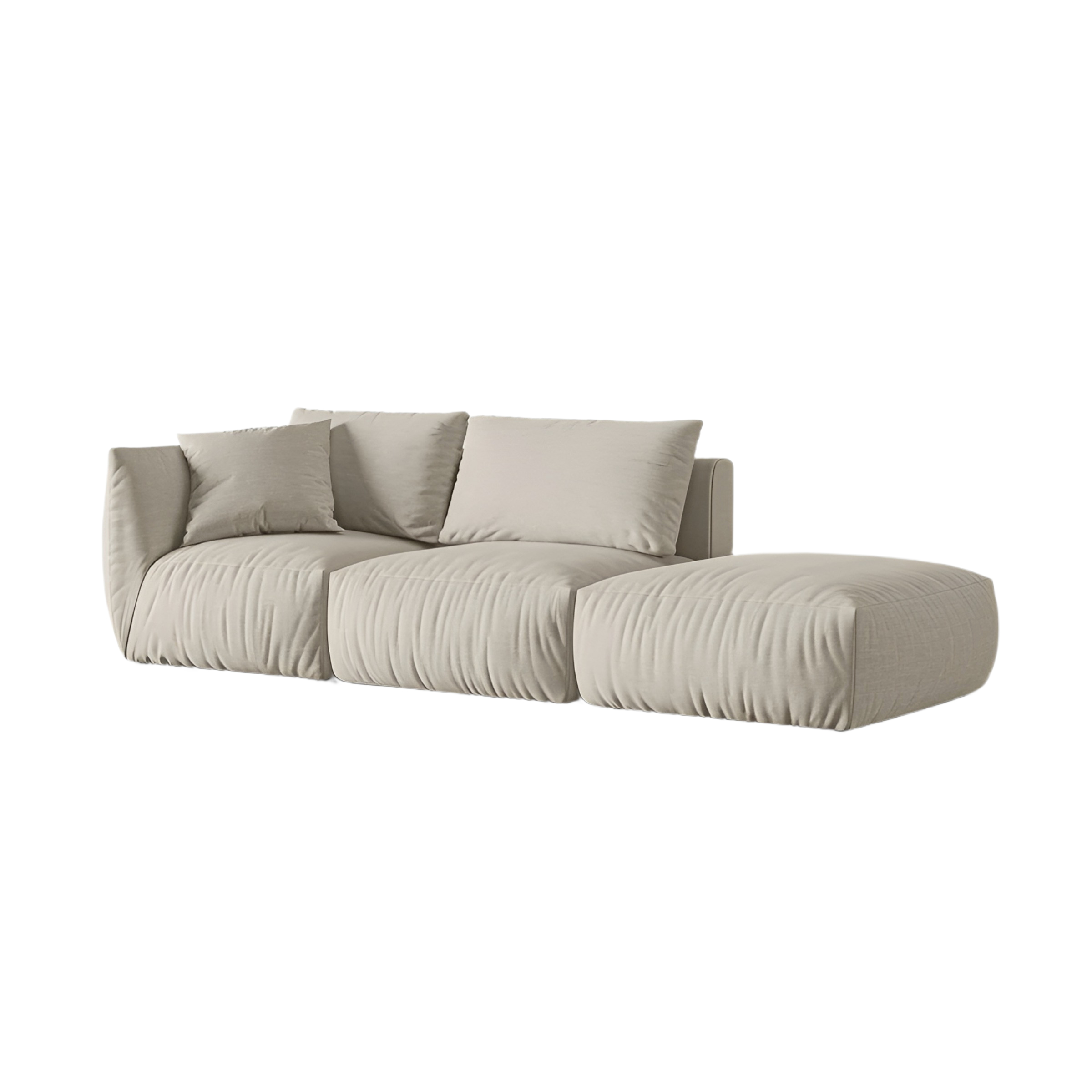 Right-facing 3-seater modular sofa CHRIS cream chenille