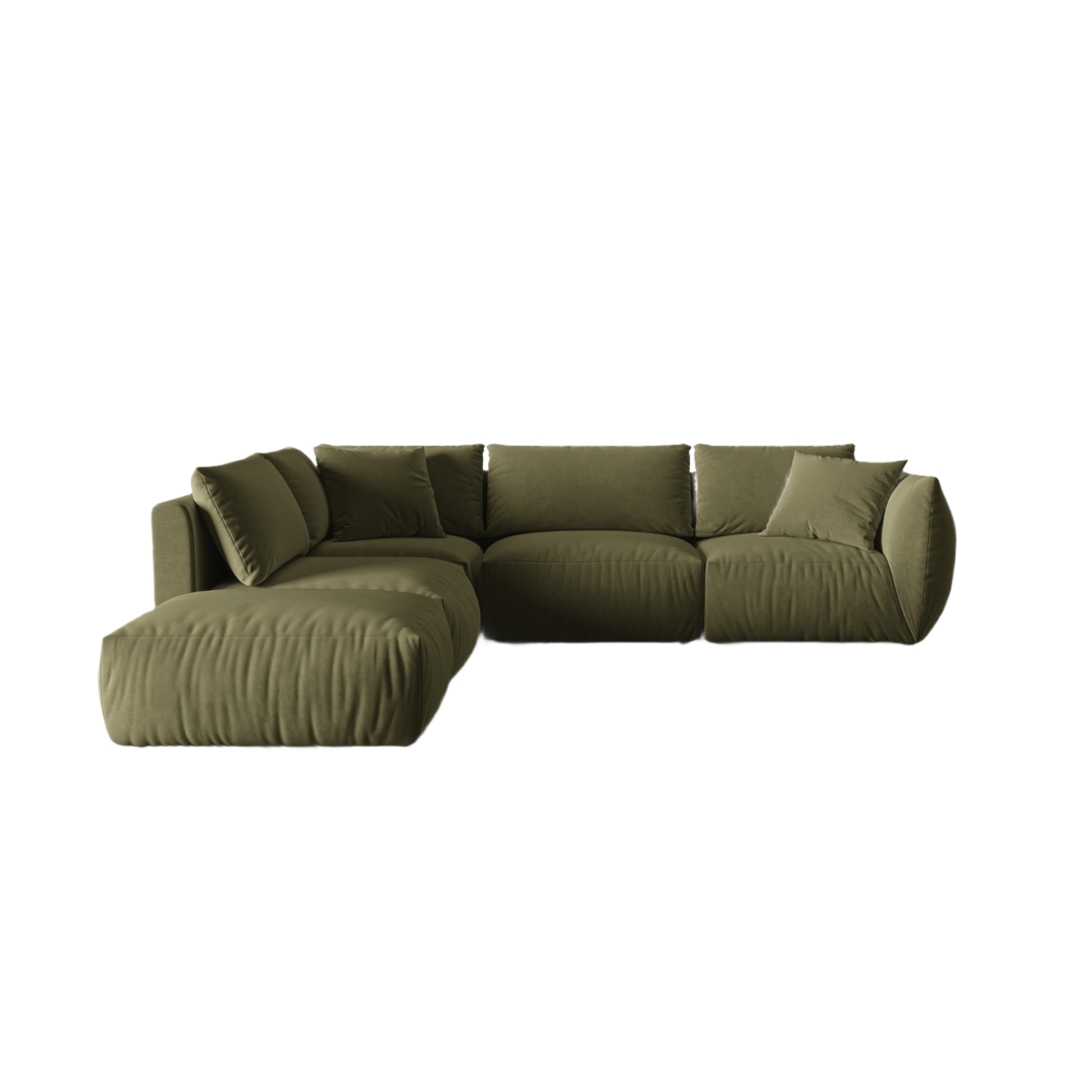 Modulares Samtsofa für 4 Personen, linksseitig, CHRIS in Hellgrün