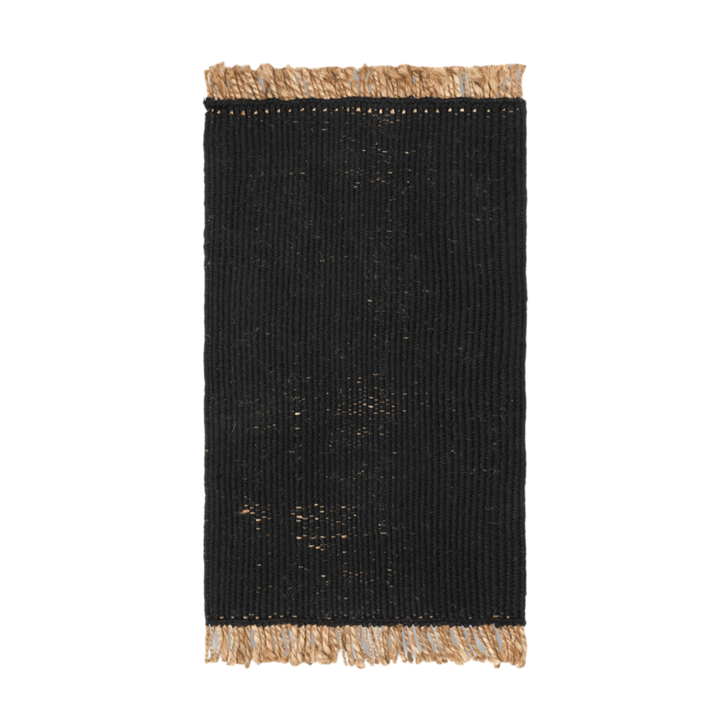 BLOCK MAT Teppich schwarz mit beigen Fransen