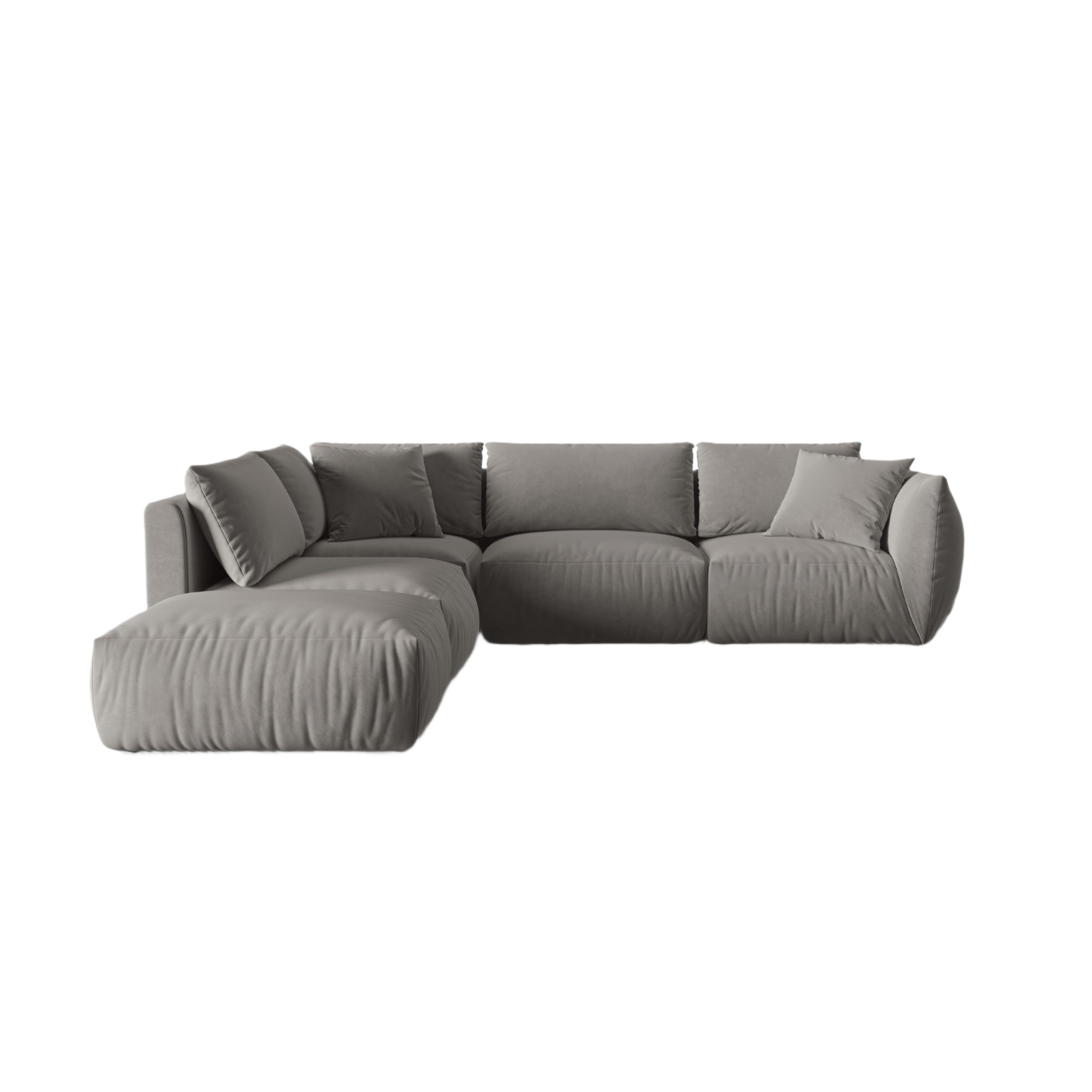 Gray left-sided velvet modular corner sofa for 4 people CHRIS