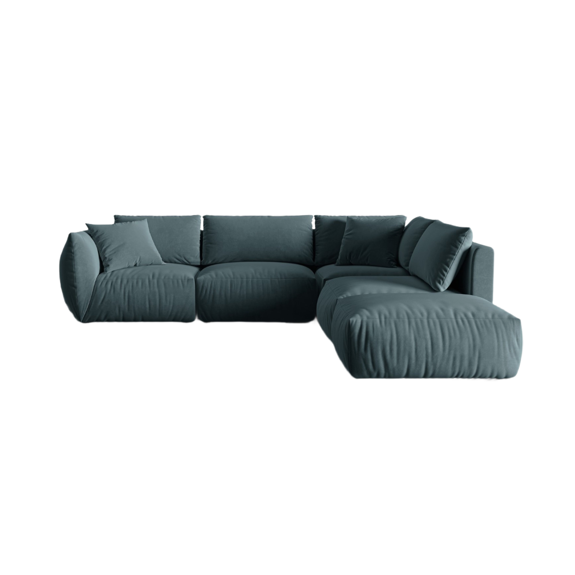 Velvet modular corner sofa for 4 people right-facing CHRIS light blue