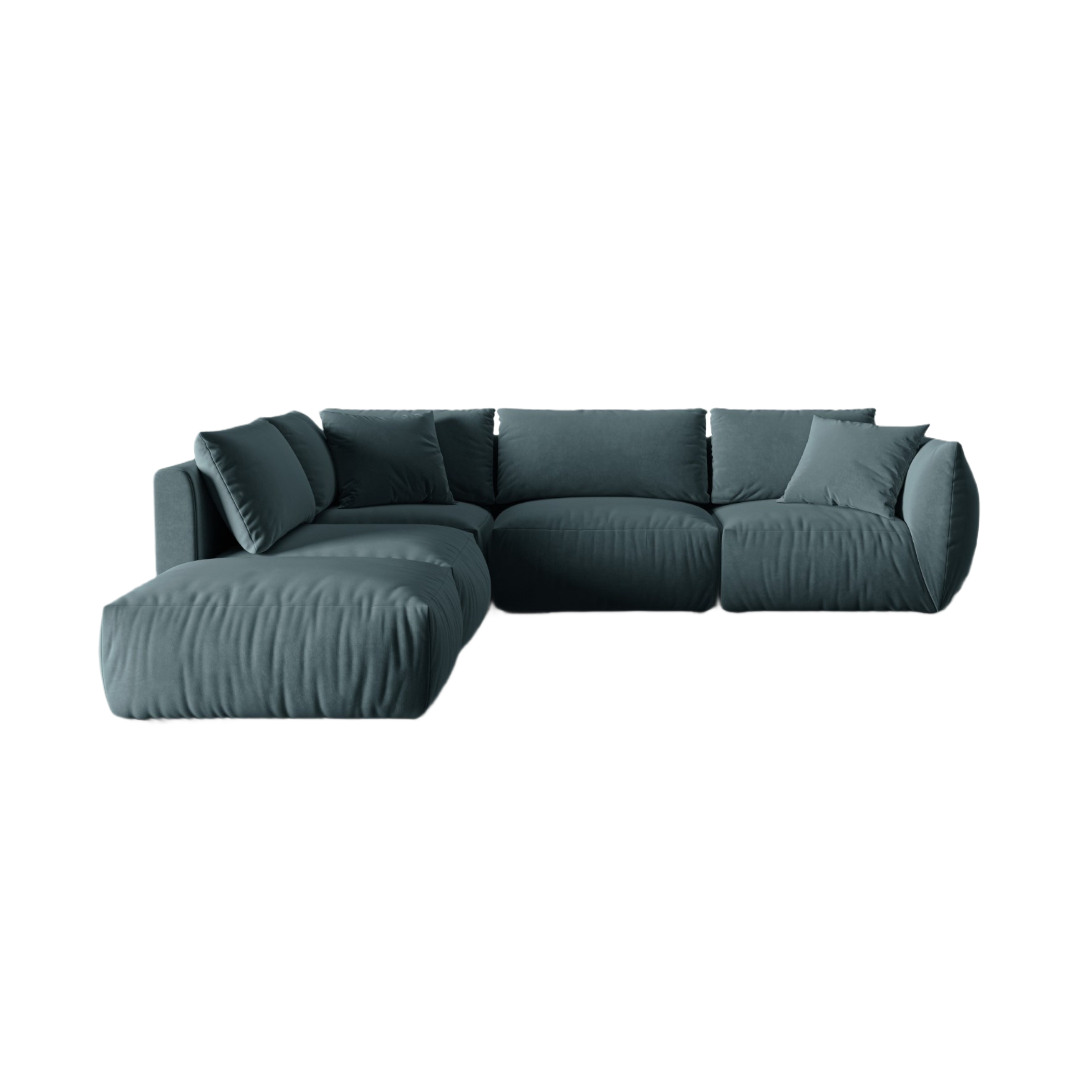 Velvet modular corner sofa for 4 people, left-sided, CHRIS in light blue