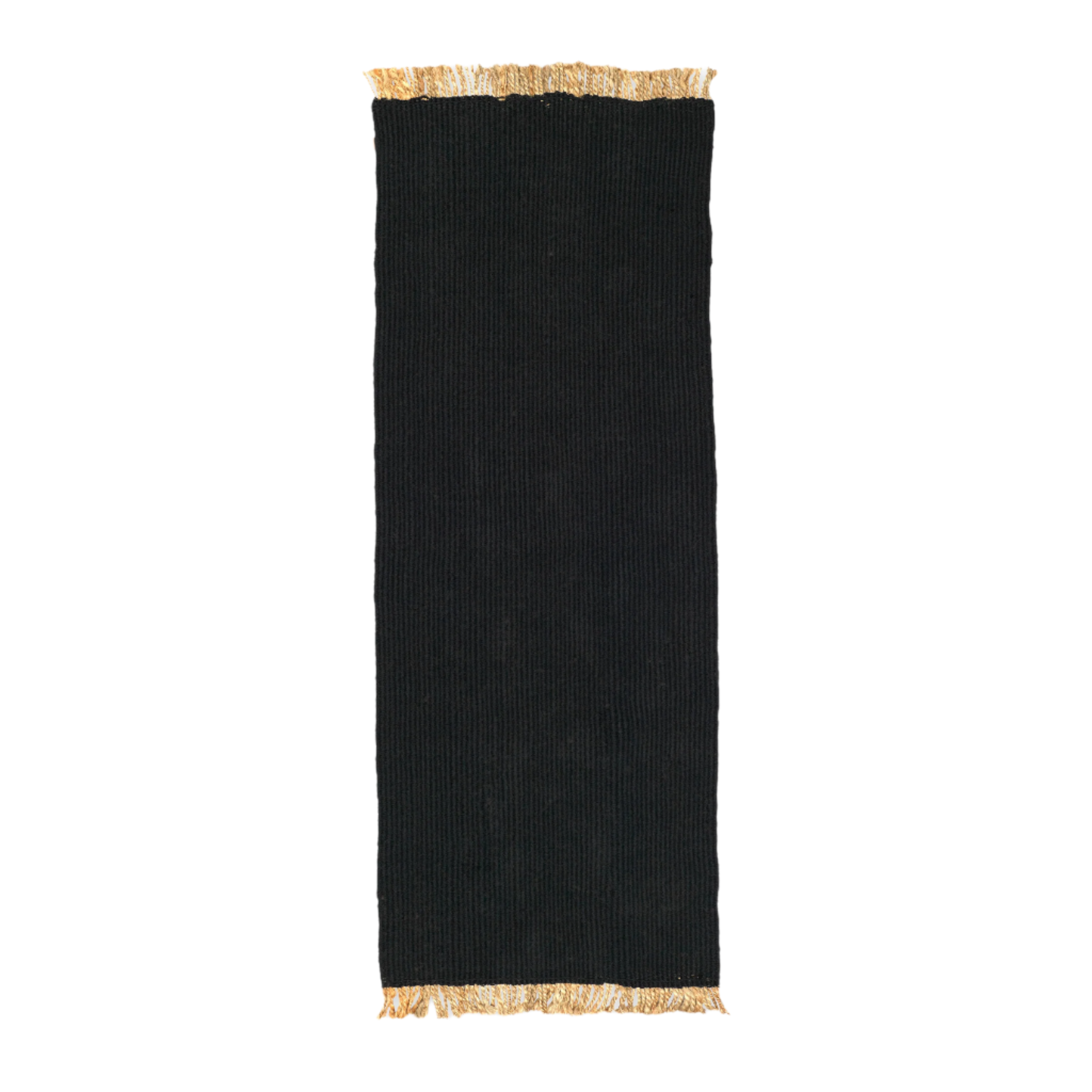 BLOCK RUNNER Teppich schwarz mit beigen Fransen