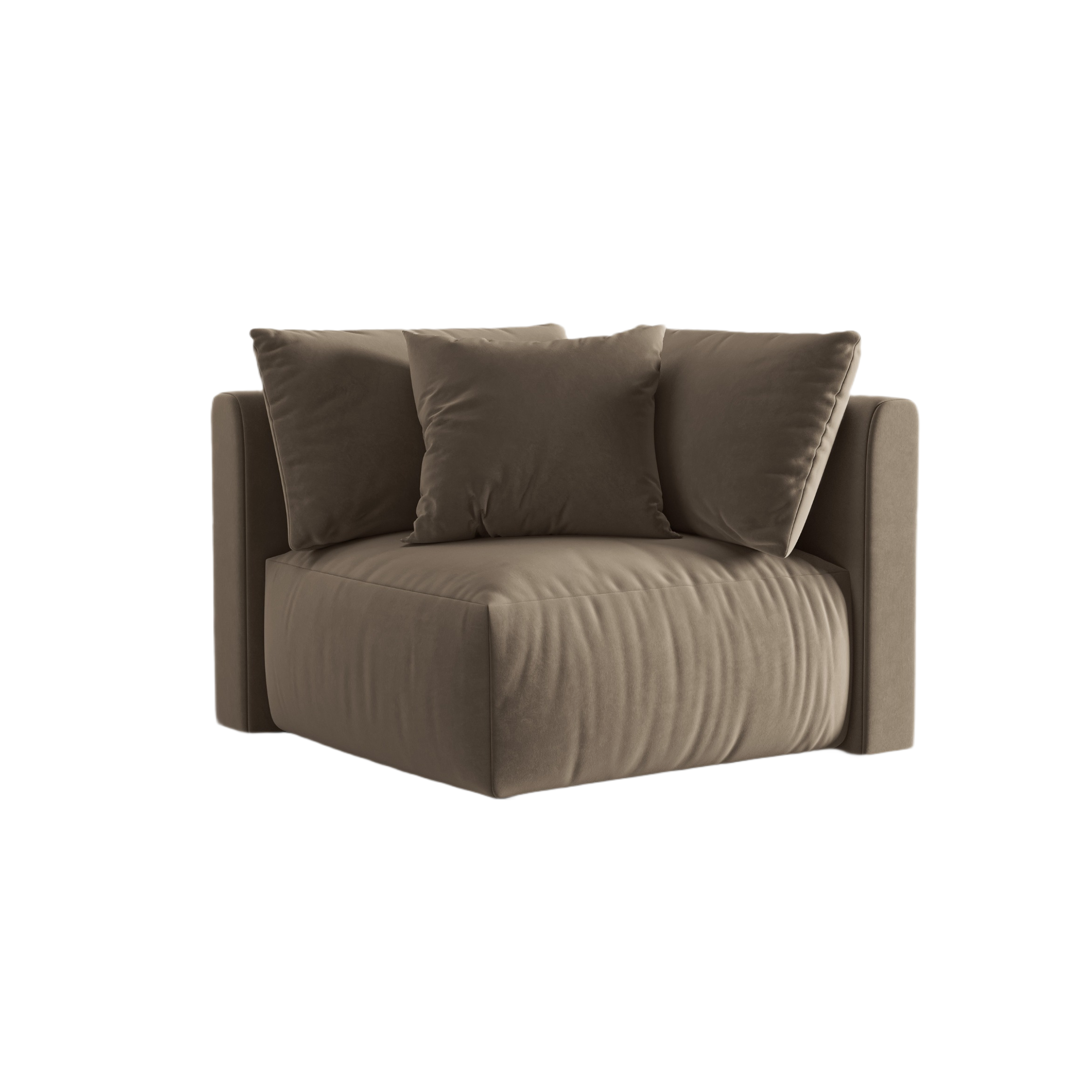 Modulares Samtsofa CHRIS - Eckelement in Hellbraun