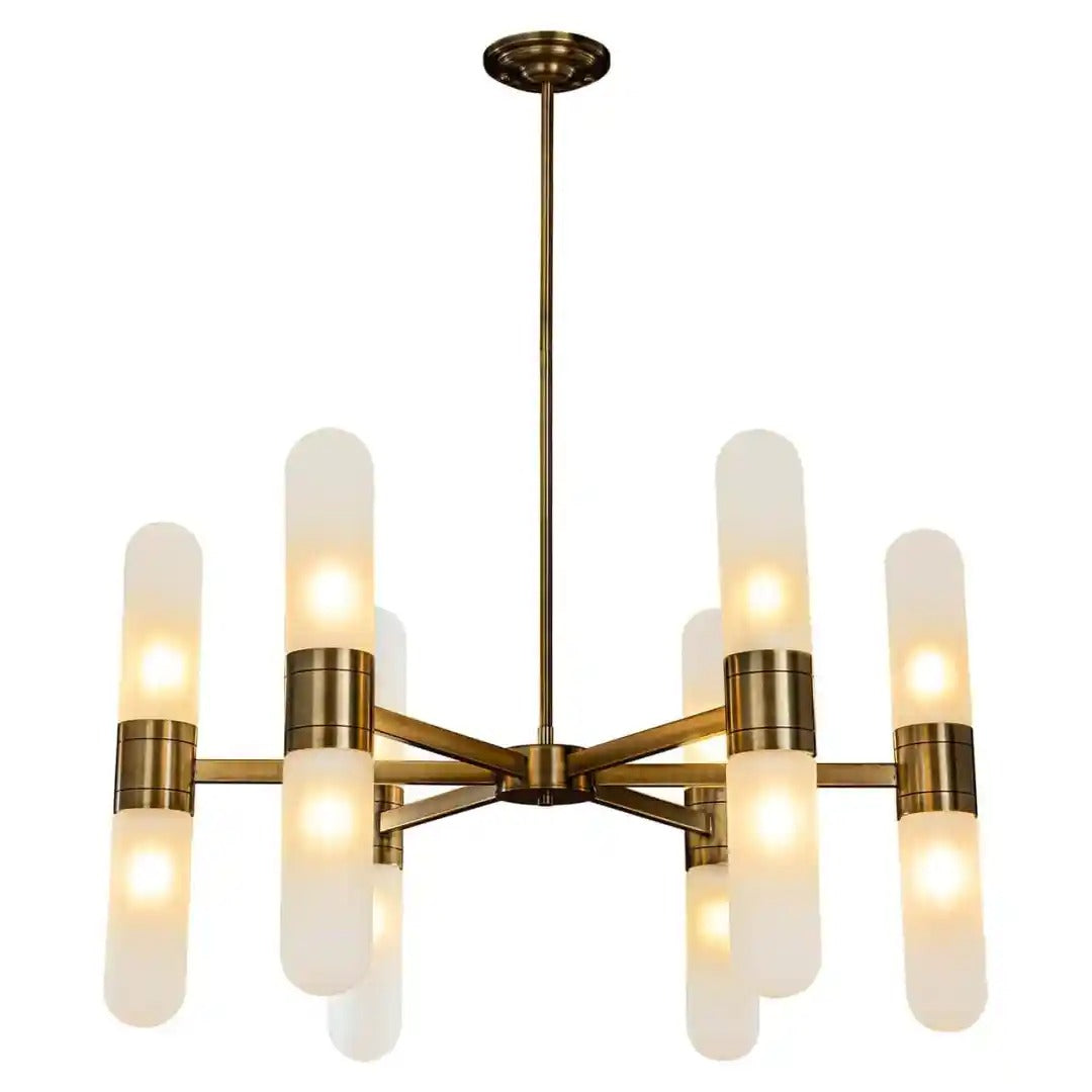 TRICON Kronleuchter mit milchigem Glas und braunem Finish