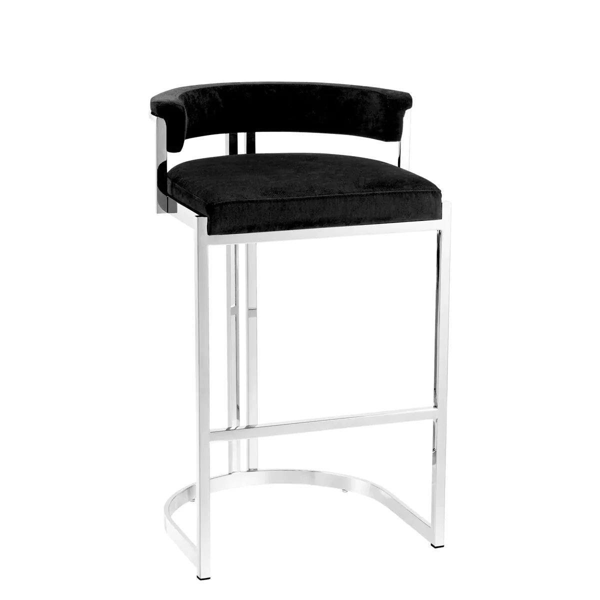 Hoker aksamitny DANTE czarny z polerowaną stalą Eichholtz 81 cm Eye on Design