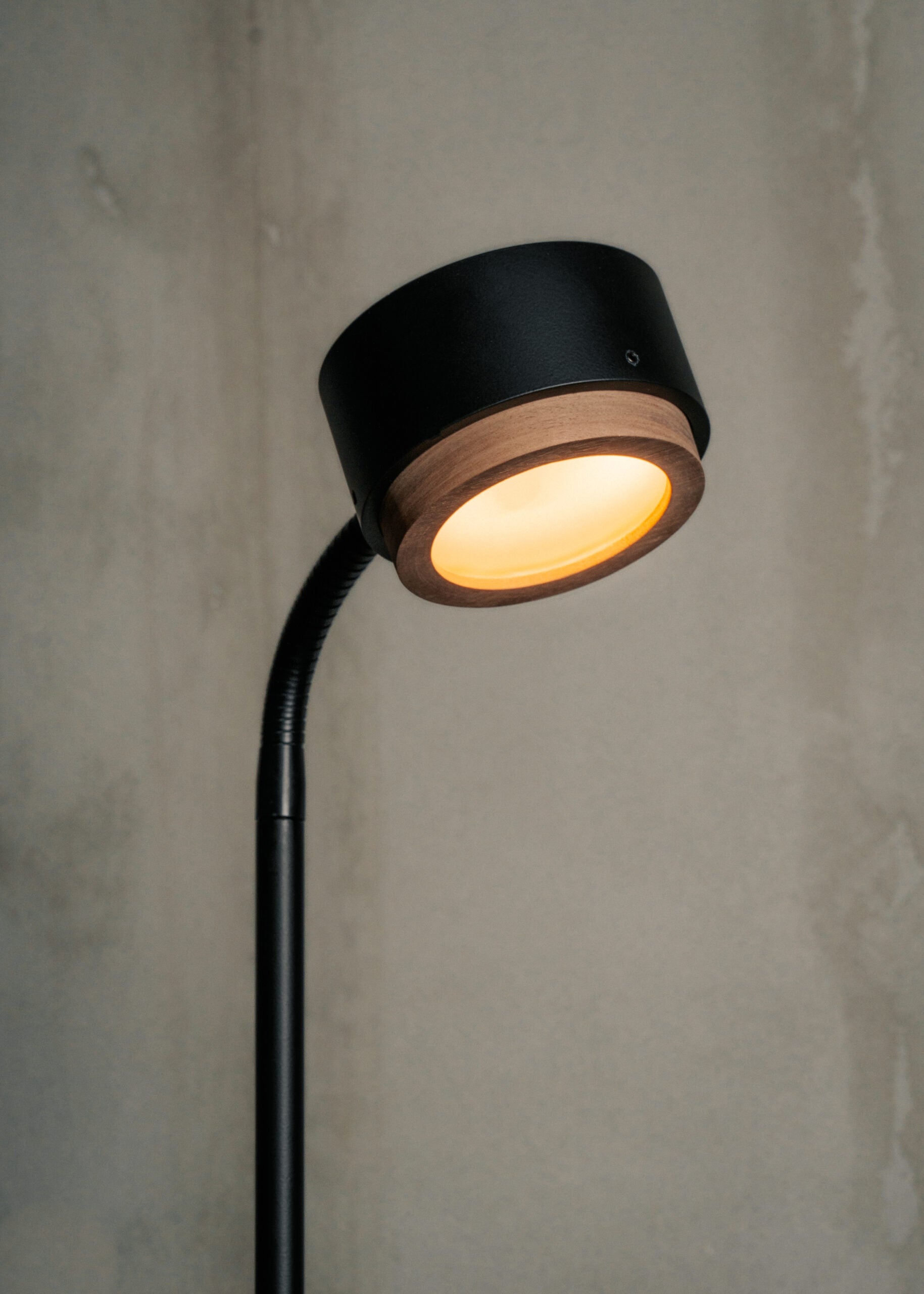 JUBI floor lamp in aluminum with walnut wood
