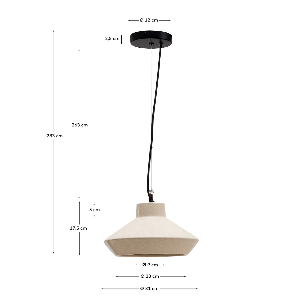 Lampa wisząca PORTOL beżowy ceramika – wymiary