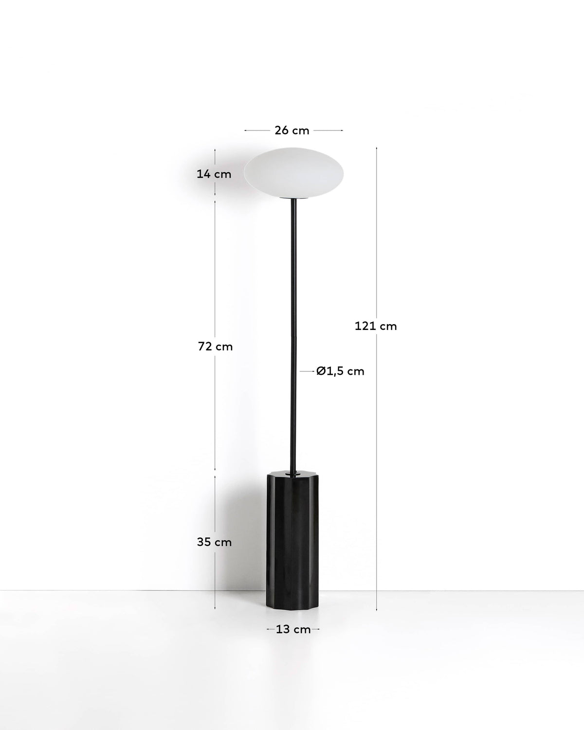 Lampa podłogowa IDELA czarny marmur i przydymione szkło – wymiary
