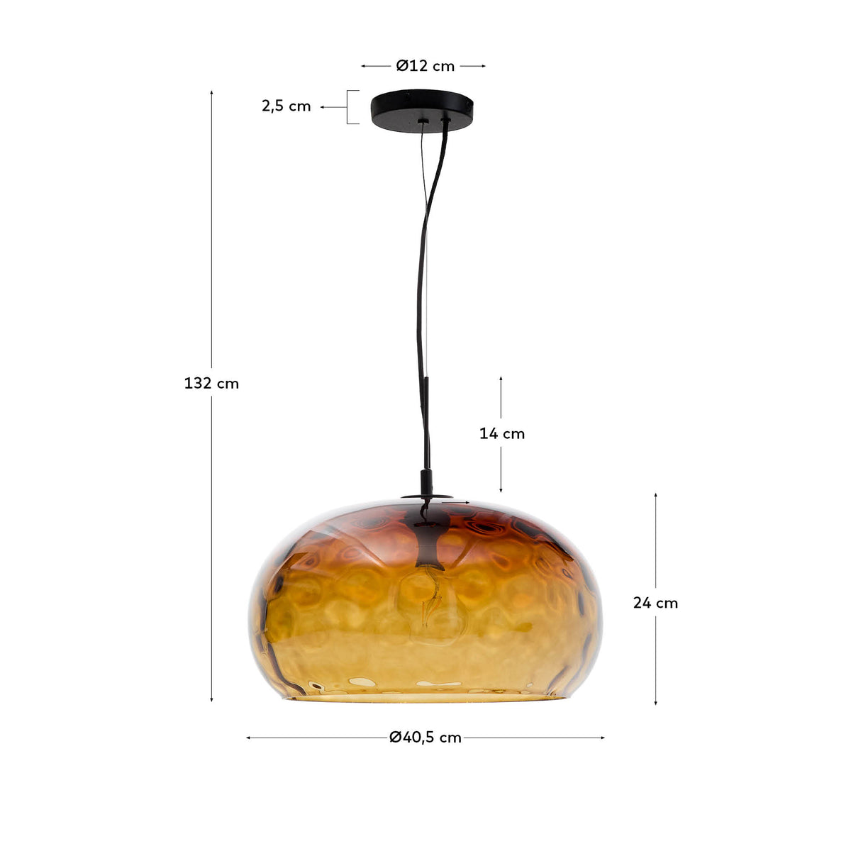 Lampa wisząca BALMA brązowe szkło – wymiary