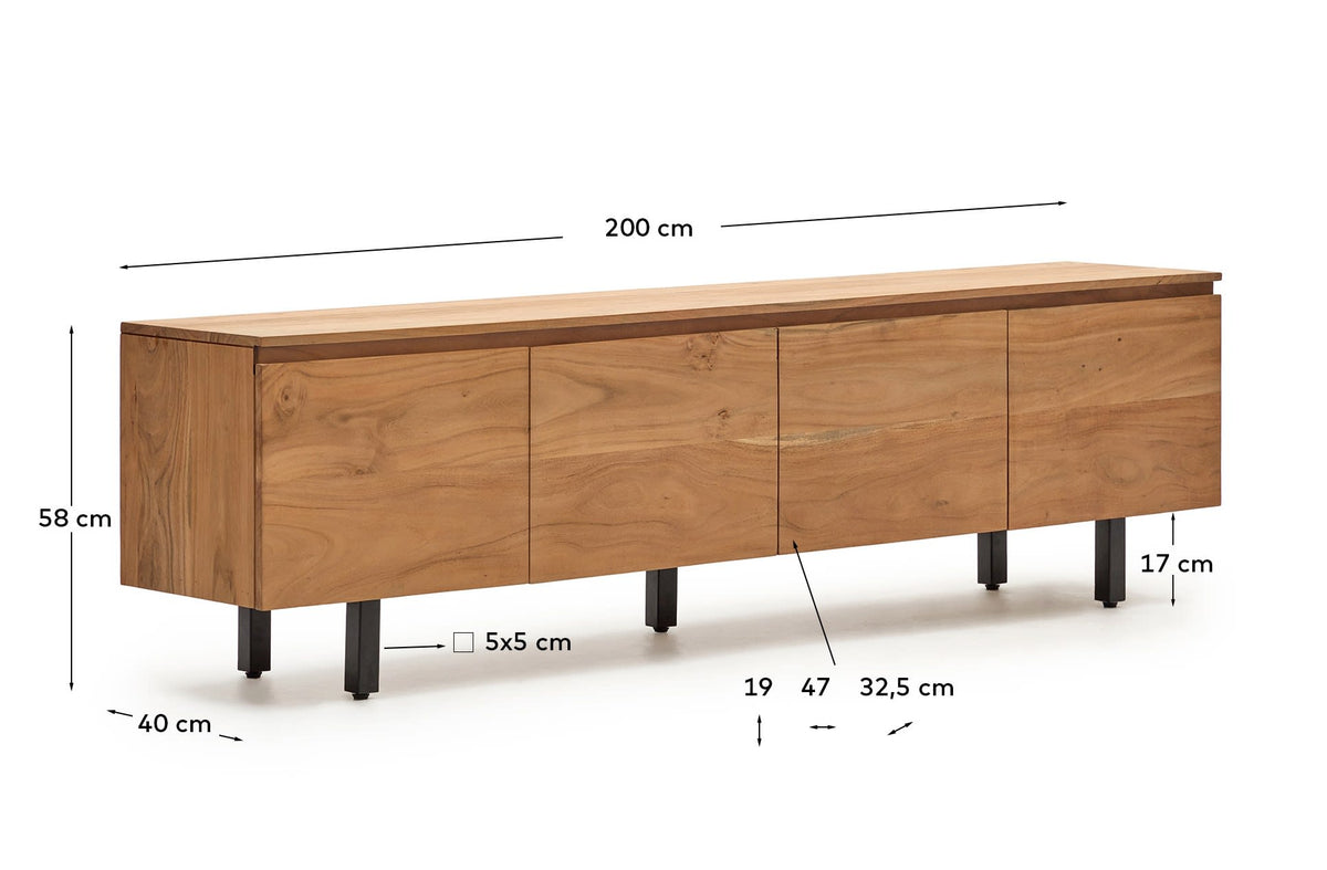 Szafka RTV 4-drzwiowa UXUE bielone lite drewno akacjowe – wymiary
