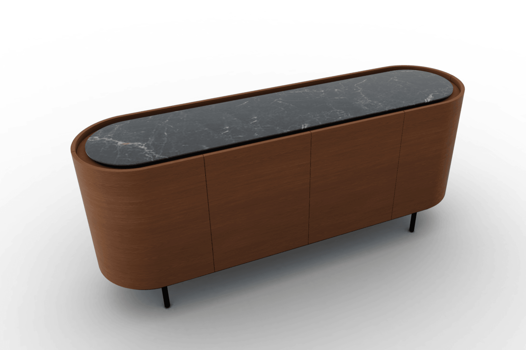 Komoda LAKE orzechowy Calligaris 4 drzwiowa czarny ceramiczny marmur Eye on Design